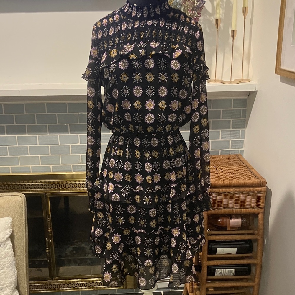 Scotch & Soda Black and Pink Floral Long Sleeve Dress